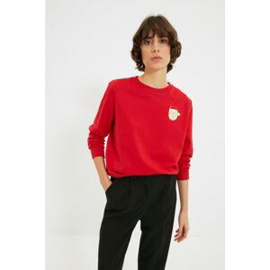 Trendyol Red Embroidered Knitted Sweatshirt