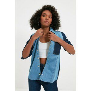 Trendyol Blue Color Block Denim Shirt