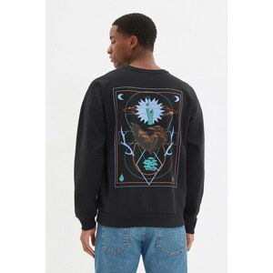 Trendyol Black Men's Oversize Crew Neck Long Sleeve Back Printed Sweatshirt