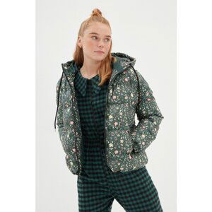 Trendyol Khaki-Multicolor Floral Patterned Hooded Inflatable Coat