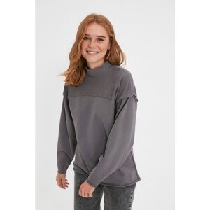 Trendyol Gray Loose Pattern Stand Up Collar Thin Knitted Sweatshirt