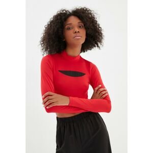Trendyol Red Cut-Out Detailed Knitted Sweatshirt