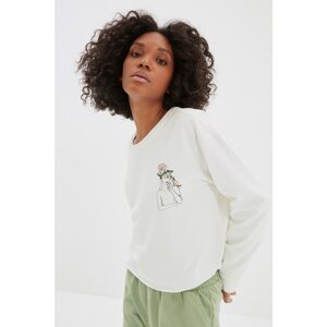 Trendyol Ecru 100% Organic Fabric Printed Knitted Sweatshirt