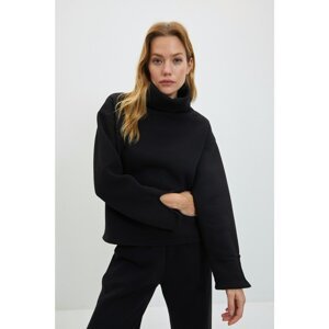 Trendyol Black High Neck Raised Knitted Sweatshirt