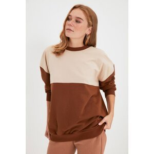 Trendyol Brown Color Block Boyfriend Thick Knitted Sweatshirt