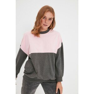 Trendyol Anthracite Color Block Boyfriend Thick Knitted Sweatshirt