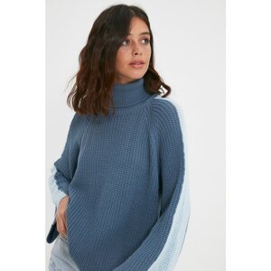 Trendyol Indigo Color Block Oversize Knitwear Sweater