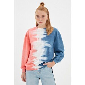 Trendyol Multicolored Tie-Dye Washed Stand Up Collar Basic Knitted Thin Sweatshirt