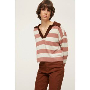 Trendyol Brown Polo Collar Color Block Knitwear Sweater