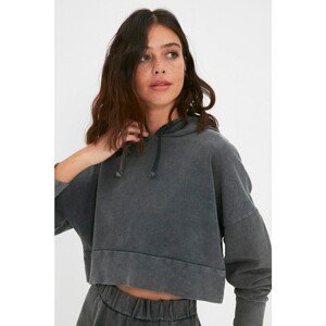 Trendyol Anthracite Hooded Crop Thin Knitted Sweatshirt