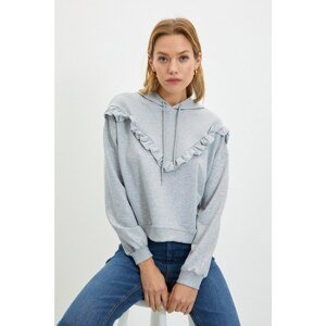 Trendyol Gray Ruffle Detailed Basic Thin Knitted Sweatshirt
