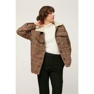 Trendyol Brown Plaid Collar Plush Detailed Cachet Coat