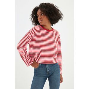 Trendyol Red Recycle Loose Fit Striped Knitted T-Shirt