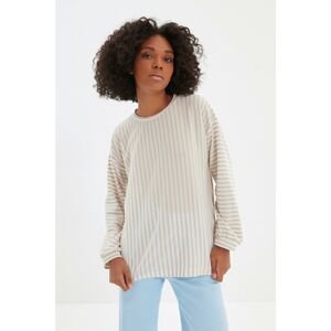 Trendyol Brown Recycle Loose Fit Striped Knitted T-Shirt