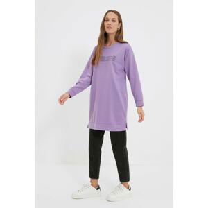 Trendyol Purple Crew Neck Printed Knitted Sweatshirt