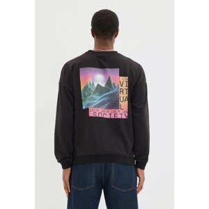 Trendyol Black Men's Oversize Crew Neck Printed Sweatshirt