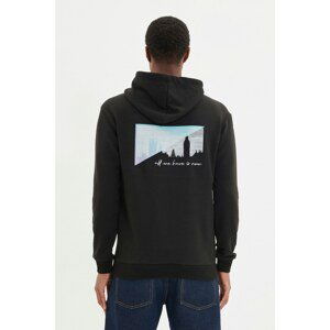 Trendyol Black Men Regular Fit Hoodie Printed Sweatshirt