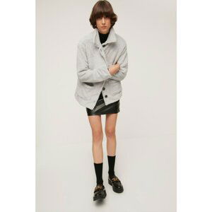 Trendyol Gray Button Closure Plush Coat