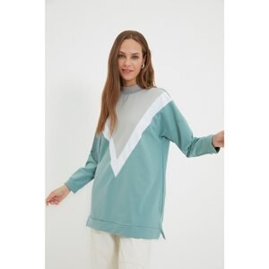 Trendyol Mint Stand Collar Color Block Knitted Sweatshirt