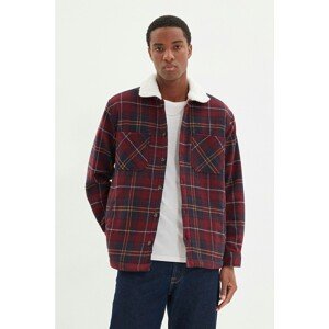 Trendyol Claret Red Men Regular Fit Shirt Collar Plush Lumberjack Plaid Overshirt Jacket