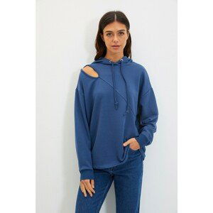 Trendyol Indigo Hoodie Basic Thin Knitted Sweatshirt