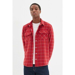 Trendyol Red Men's Regular Fit Double Pocket Covered Snap Fastener Lumberjack Plaid Shirt