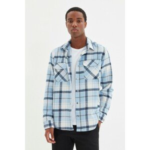 Trendyol Blue Men's Regular Fit Double Pocket Covered Snap Fastener Lumberjack Plaid Shirt