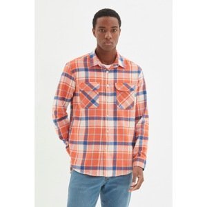 Trendyol Orange Men Regular Fit Double Pocket Covered Snap Closure Lumberjack Plaid Shirt