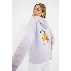Trendyol Lilac Back Printed Hooded Loose Thin Knitted Sweatshirt