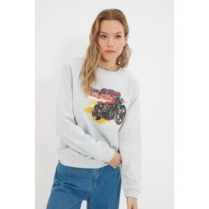 Trendyol Gray Basic Printed Slim Knitted Sweatshirt