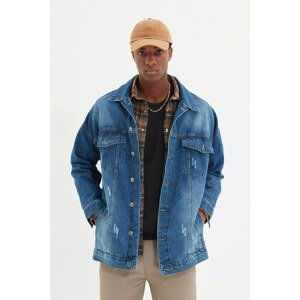 Trendyol Indigo Men's Oversize Rake Destroyed Denim Jacket