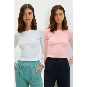 Trendyol White-Pink 2-Pack Ribbed Crew Neck Knitted Blouse