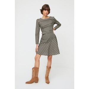 Trendyol Khaki Belted Plaid Dress