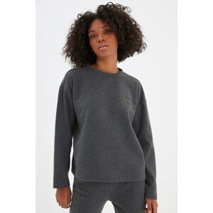 Trendyol Gray Recycle Embroidered Loose Slim Knitted Sweatshirt