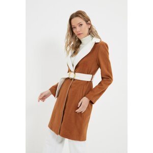 Trendyol Brown Belted Color Block Coat