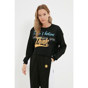 Trendyol Black Crop Knit Raised Sweatshirt