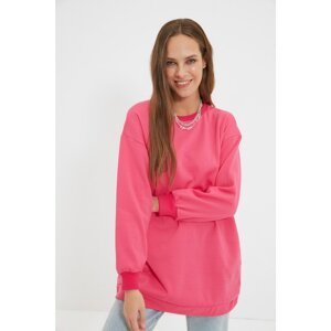 Trendyol Pink Crew Neck Basic Plush Knitted Sweatshirt