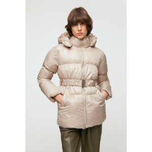 Trendyol Beige Metal Belted Oversize Hooded Coat