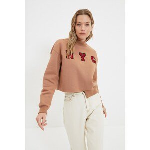 Trendyol Camel Crop Slim Knit Sweatshirt