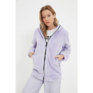 Trendyol Lilac Oversize Hooded Zipper Closure Plush Coat