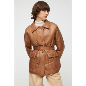 Trendyol Brown Belted Oversize Quilted Coat