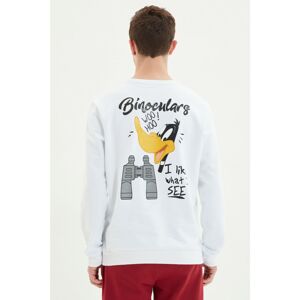 Trendyol White Men's Licensed Daffy Duck Printed Regular Fit Crew Neck Sweatshirt