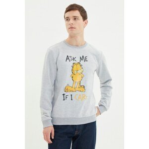 Trendyol Gray Men's Licensed Garfield Printed Regular Fit Long Sleeve Crew Neck Sweatshirt