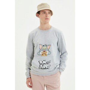 Trendyol Gray Men's Licensed Tom&Jerry Printed Regular Fit Long Sleeve Crew Neck Sweatshirt