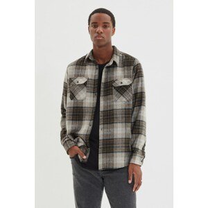 Trendyol Gray Men's Regular Fit Shirt Collar Double Pocket Covered Lumberjack Plaid Shirt