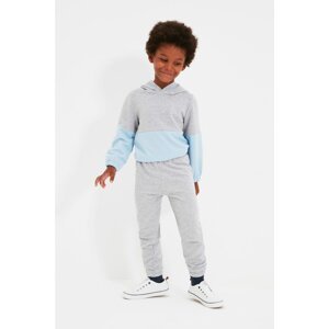 Trendyol Gray Color Block Hooded Boy Knitted Slim Tracksuit Set
