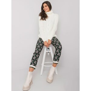 Black and green patterned fabric trousers