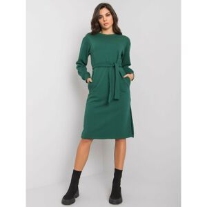 RUE PARIS Dark green cotton dress with a tie