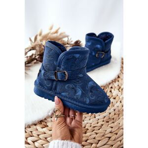 Kids Ankle Boots Snowball with Fur Dark Blue Kawai