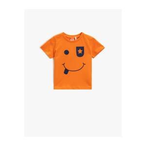 Koton Baby Boy Orange Printed T-Shirt Cotton Short Sleeve Cycling Collar